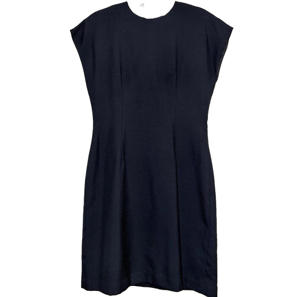 Kasper ASL Petite 10P Navy Blue Sheath Dress Cap Sleeve Career Office Lined